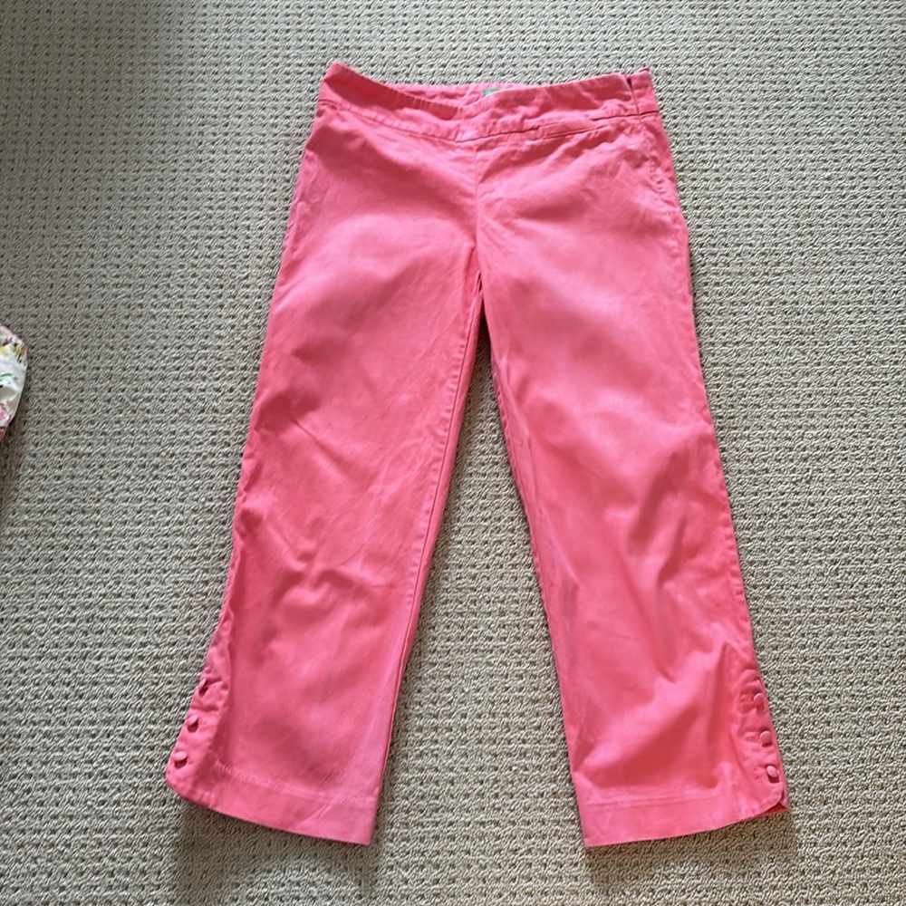 Lilly Pulitzer Pink Cropped Pants with Button Detail